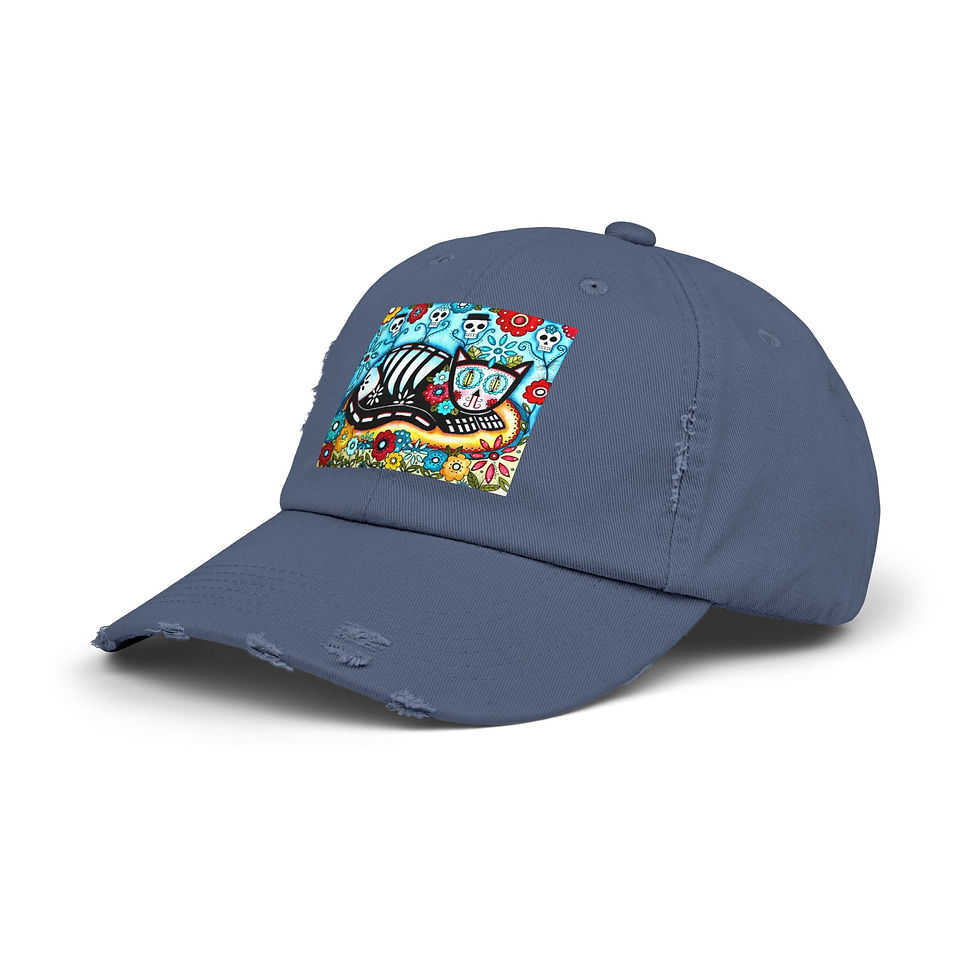 Thumbnail: Day of the Dead Kitty Unisex Distressed Cap