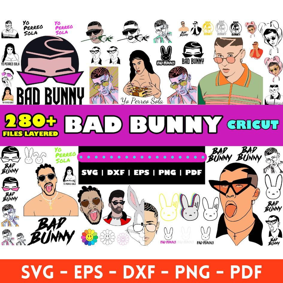 Bad Bunny Baby Benito mega big bundle svg png clipart vector Cricut Silhouette Cut File