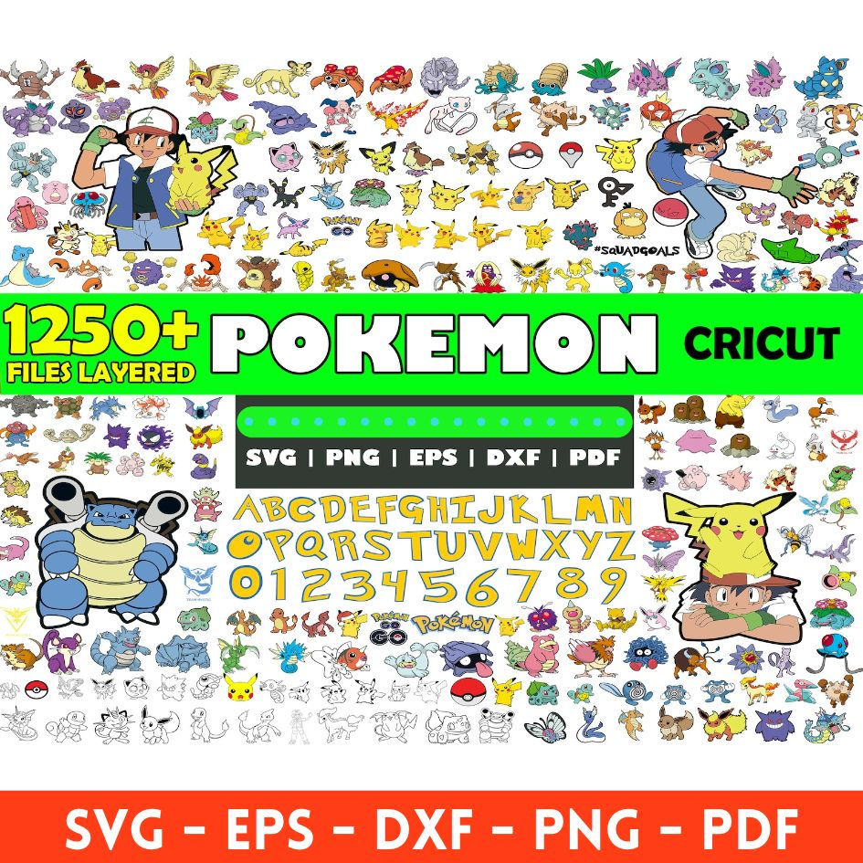 Pokemon mega big bundle svg png clipart vector cut files birthday Pikachu Cricut and silhouette Instant download