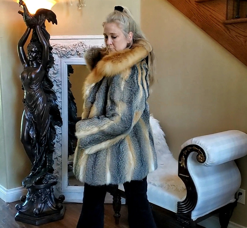 Thumbnail: STUNNING, GORGEOUS, SOFT Grey/Red Fox Fur Stroller sz M