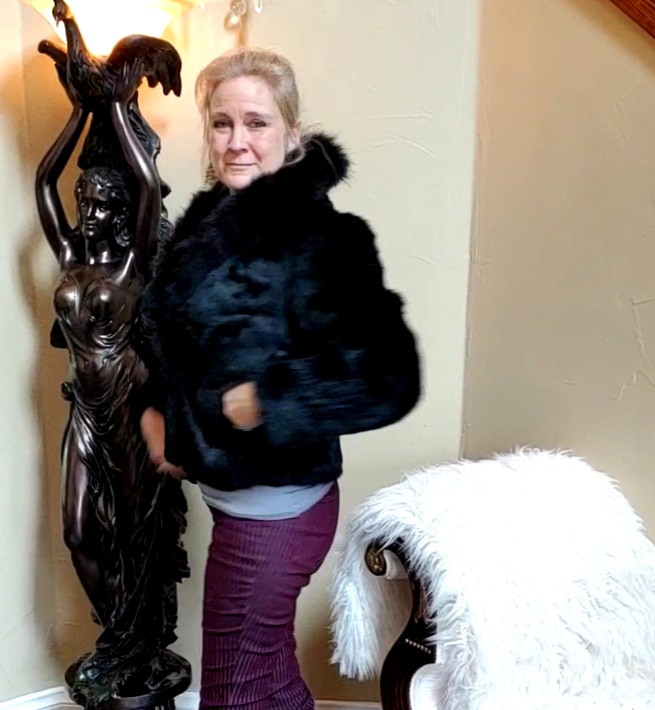 Thumbnail: Genuine Black Rabbit Fur Sporty Coat/Jacket w/plush Collar