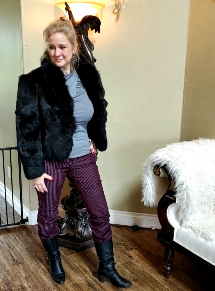 Thumbnail: Genuine Black Rabbit Fur Sporty Coat/Jacket w/plush Collar