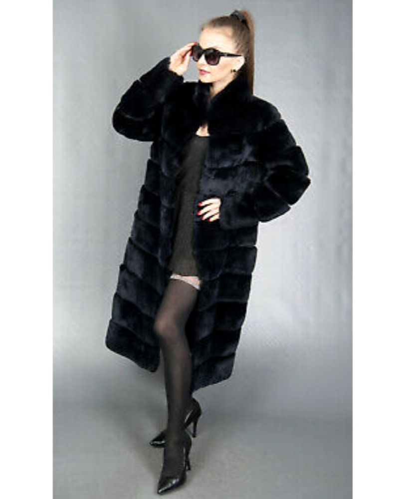 Thumbnail: Superior Blue Rex Chinchilla Solid Black Fur Coat New wout tags sz S-M