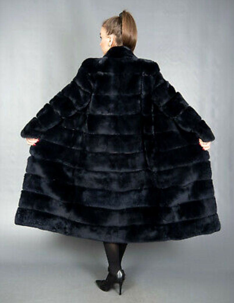 Thumbnail: Superior Blue Rex Chinchilla Solid Black Fur Coat New wout tags sz S-M