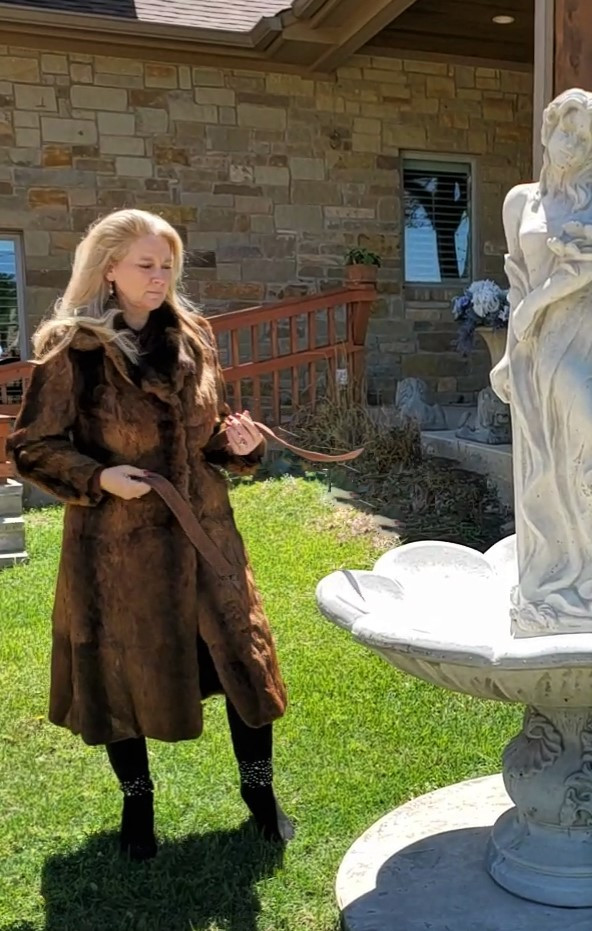 Thumbnail: Rabbit Fur Full Length Long Chocolate Brown Coat M