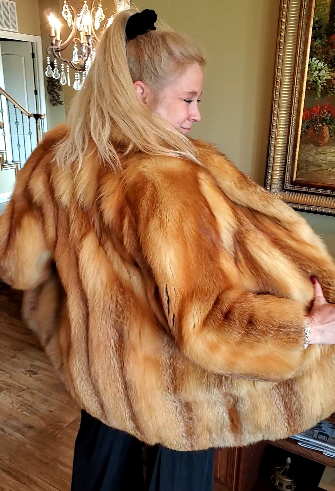 This fur stroller is a work of art. Simply GORGEOUS! Ultra soft silver Fox fur w