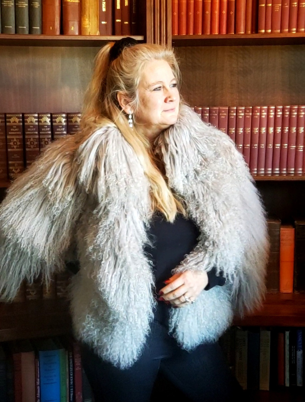 Thumbnail: Silver Grey Genuine Mongolian Fur Coat NWT