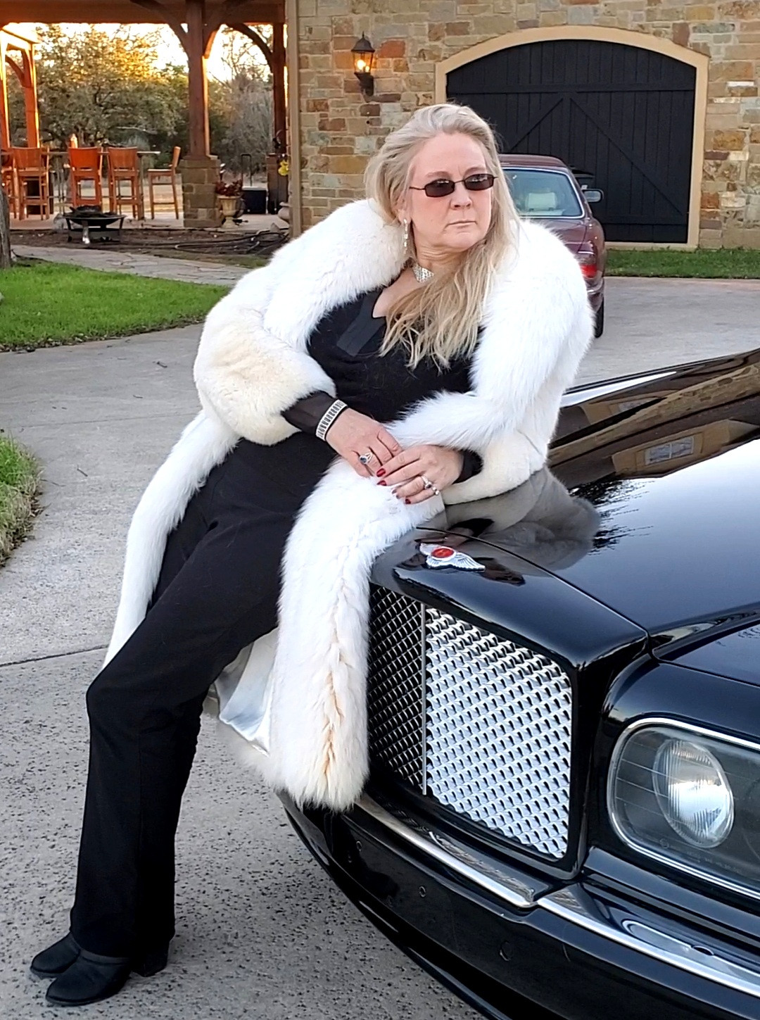 Glamorous Long Ivory Fox Fur Coat sz M
