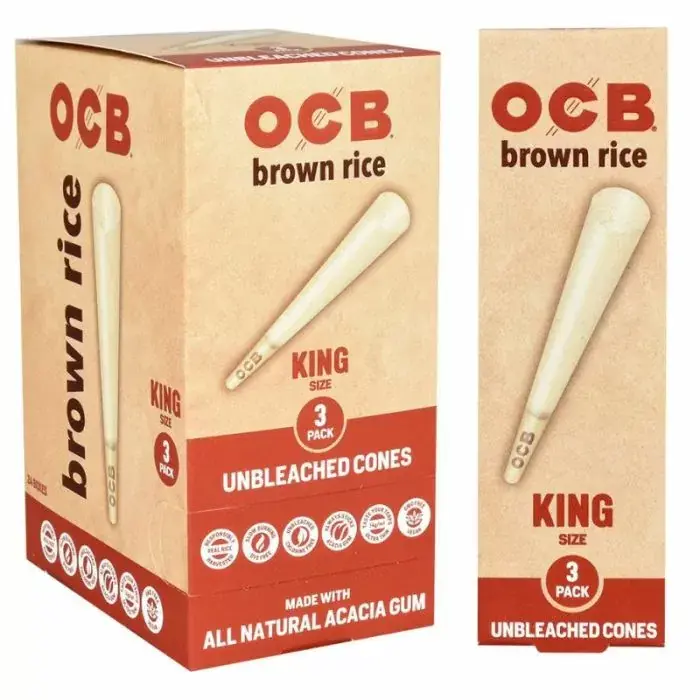 Ocb - Brown Rice Cones - King Size - Unbleached - 3 Pieces Per Pack 
