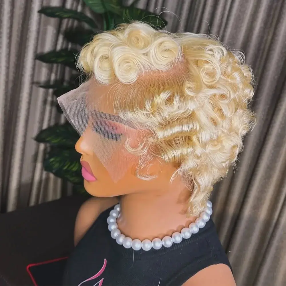 613 Blonde Pixie Cut Short Bob Loose Wave Human Hair Wigs Chocolate Brown Short