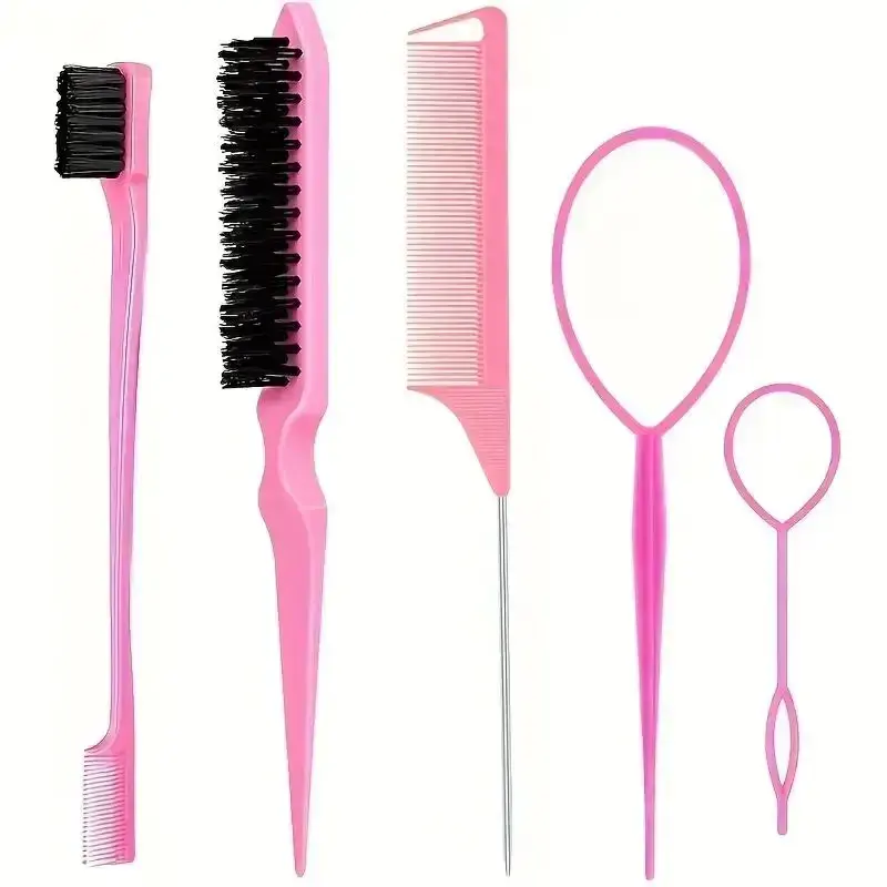 5pcs Hairdressing Tools Pointed Tail Comb Dual Head Eyebrow Brush Triple Row