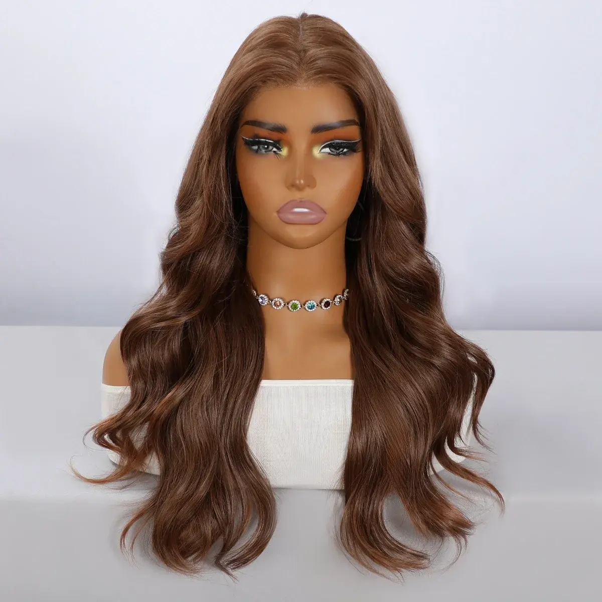 26-Inch Chocolate Brown 13x5 Transparent Lace Wave Wig with 60% Density