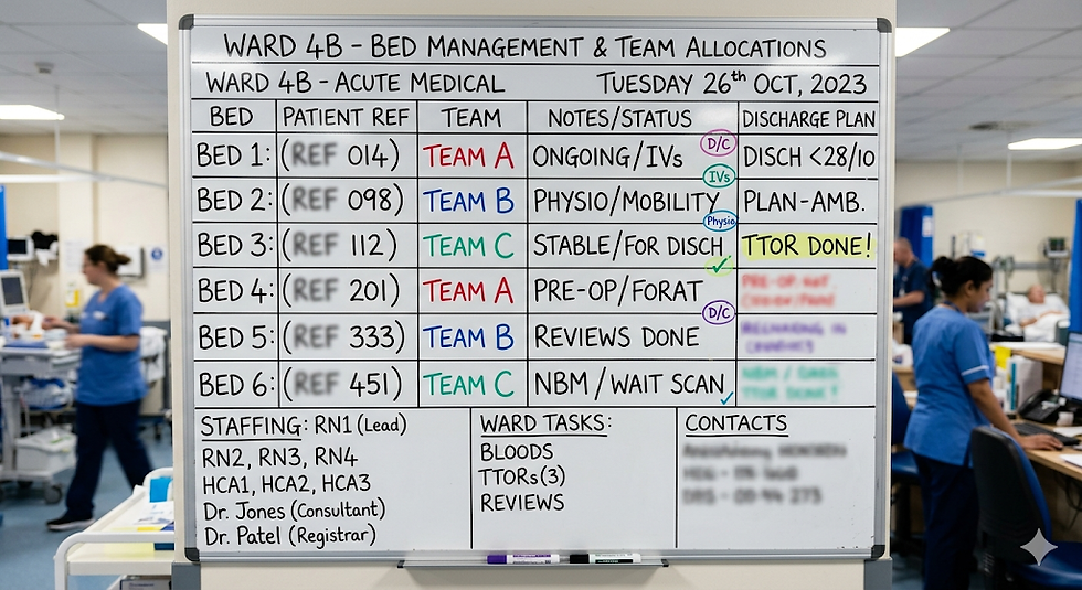 A whiteboard on a ward