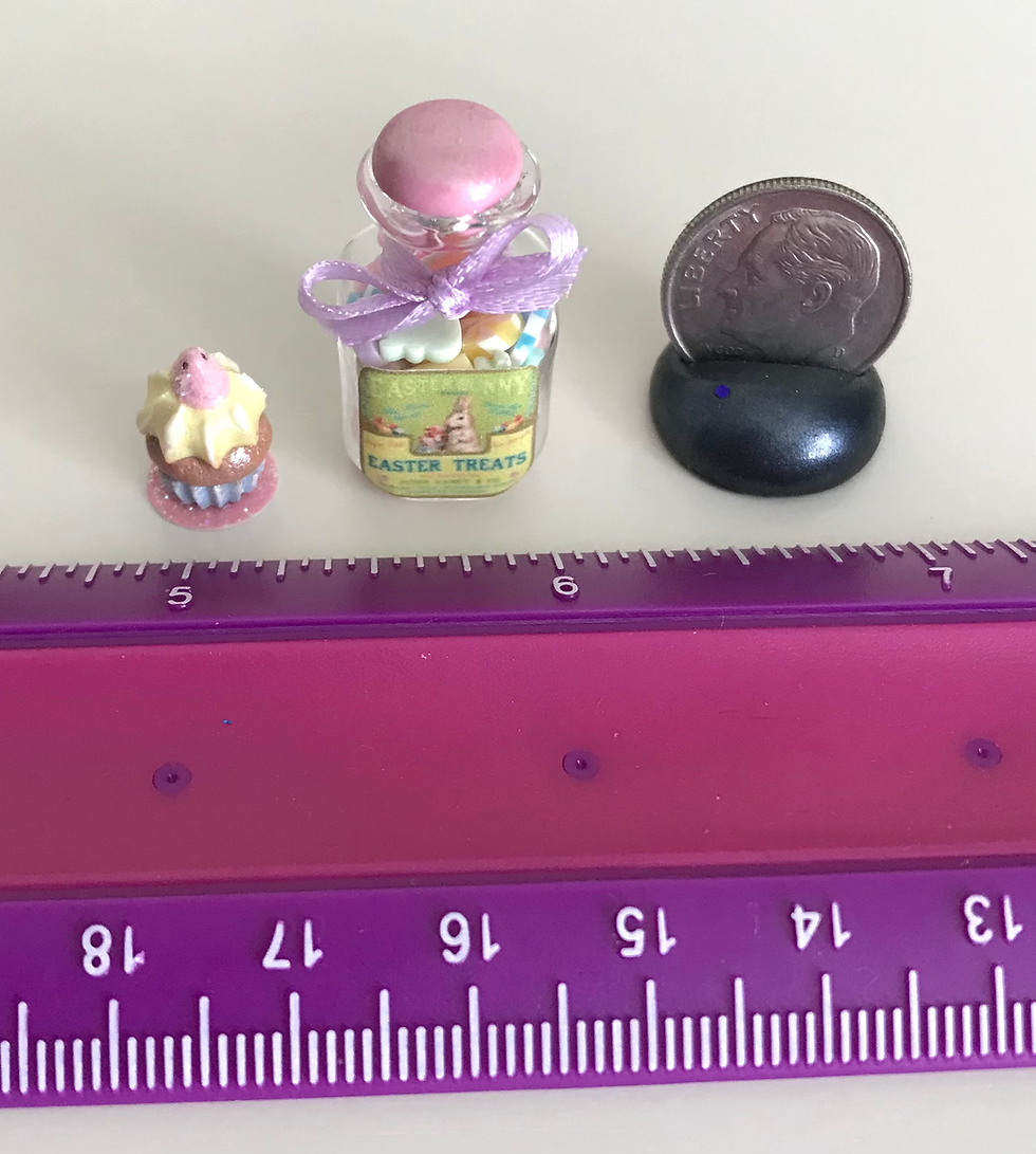 Thumbnail: Set of 2 Easter Mini Dollhouse, 1:12 Glass Candy Jar & Easter Peep Cupcake