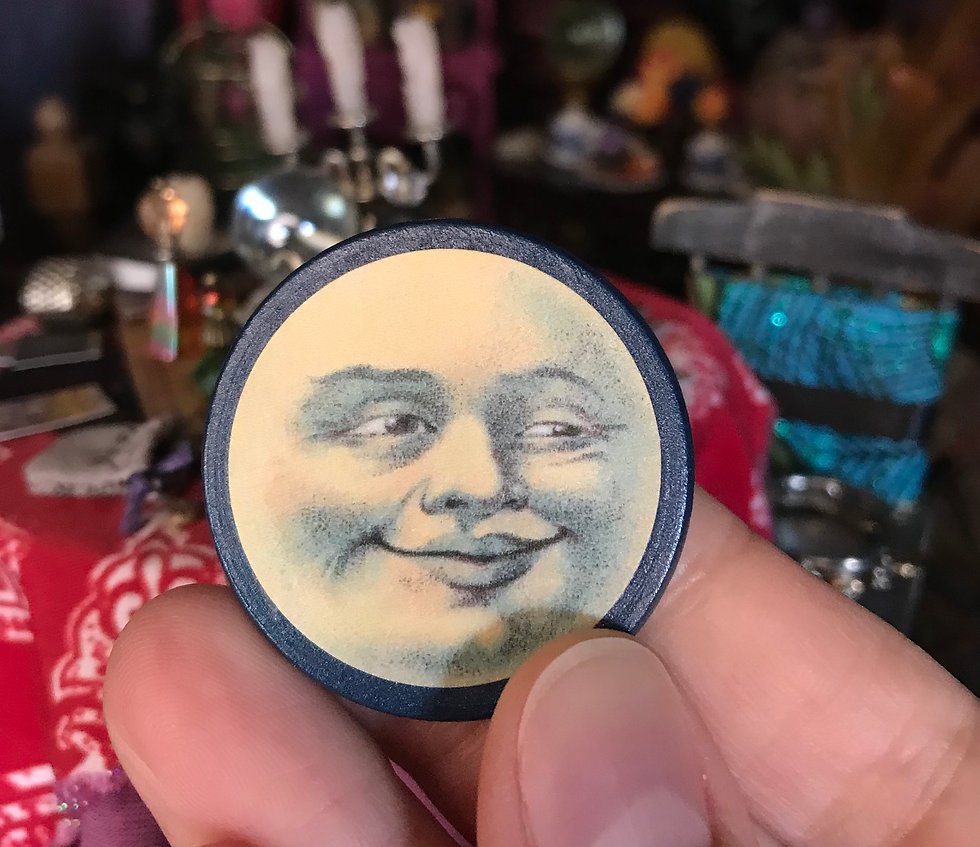 Mini Halloween Dollhouse 1:12 Blue Moon Face Wall Art, Wooden Decor