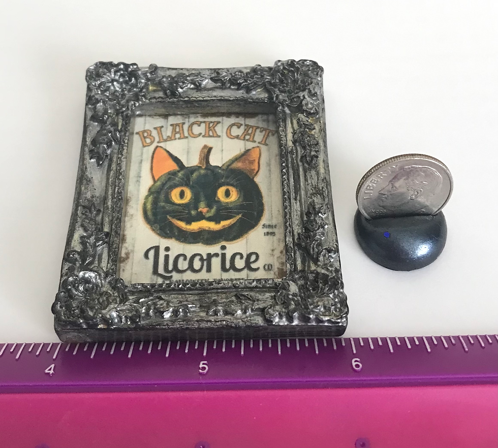 Thumbnail: Framed Mini Halloween Dollhouse, 1:12 Black Cat Licorice Wall Art
