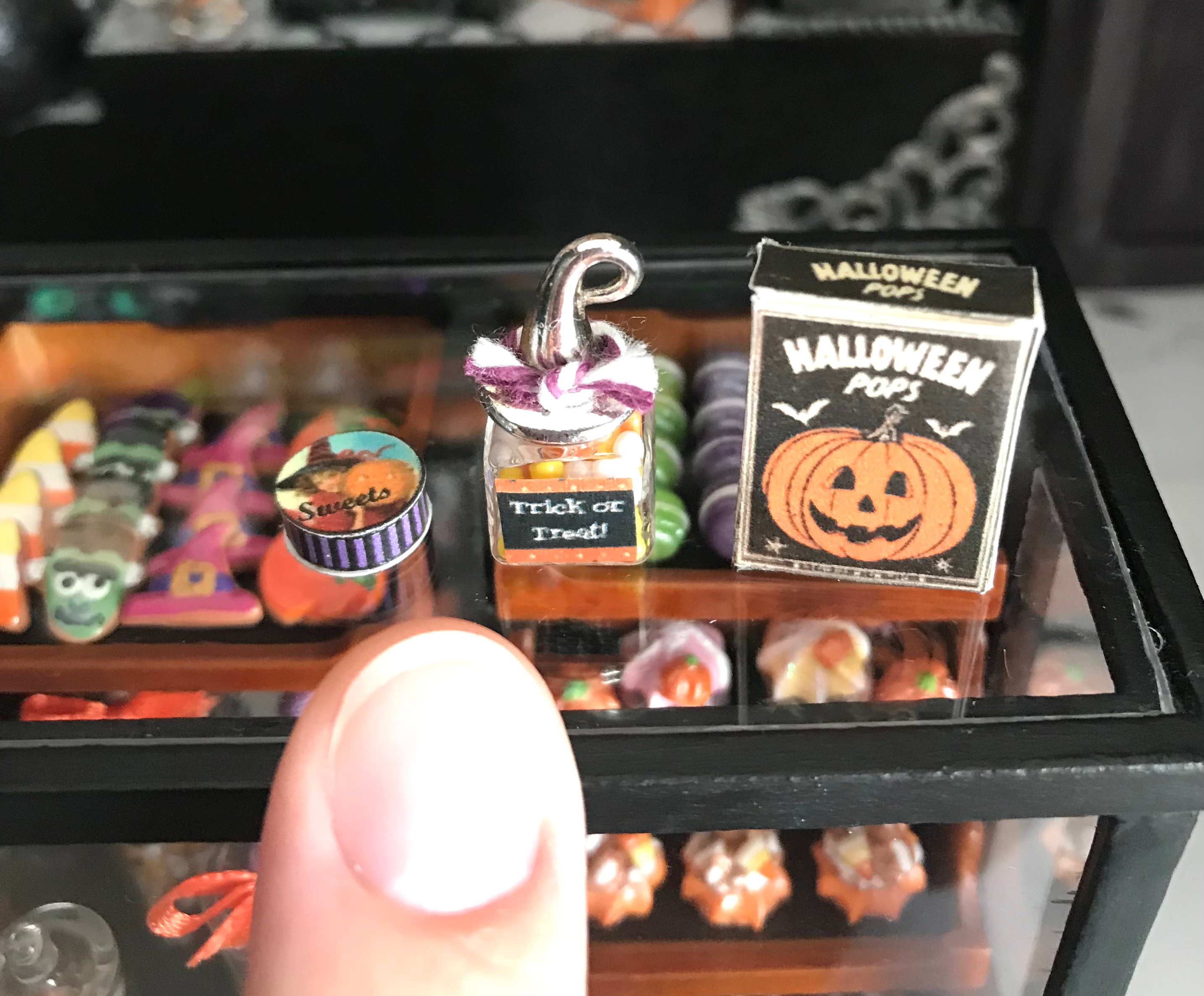 Set of 2 Halloween Dollhouse 1:12 Scale Candy Jars, Creepy Cotton Candy, Wit