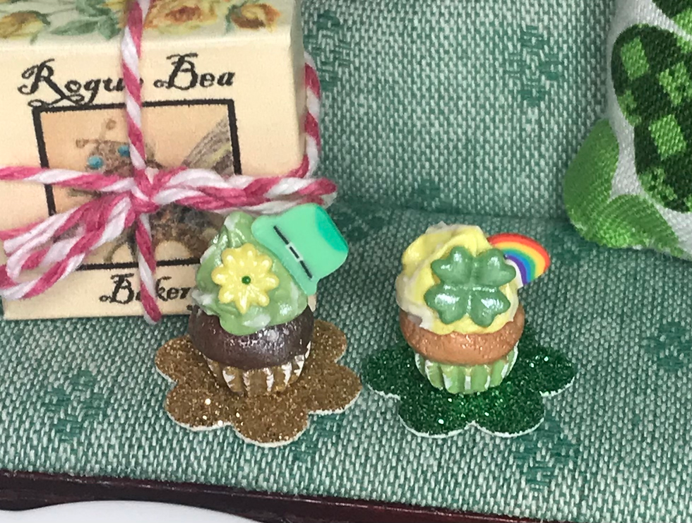 Set of Two Cupcakes, St. Patrick's Day Miniature Dollhouse 1:12 Scale Sweets