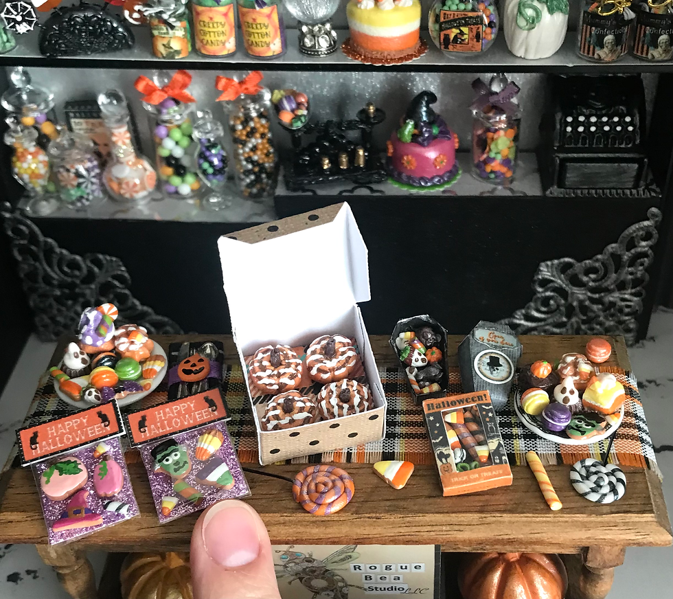 Thumbnail: Box of 4 Dollhouse Mini Pumpkin Shaped Cinnamon Rolls, I:12 Scale Fall Sweets