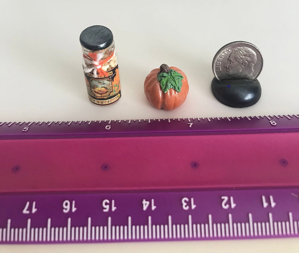 Thumbnail: Halloween Dollhouse, 2 Piece Set, Glass Bottle of Magic Pumpkin Seeds & Pumpkin