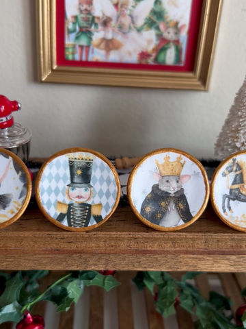 Thumbnail: Mini Dollhouse Christmas, Set of 4 Black & Gold Nutcracker Ballet Ceramic Plates