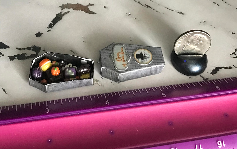Thumbnail: Larger Mini Halloween Dollhouse 1:12 Scale Coffin Candy Box with Handmade Sweets