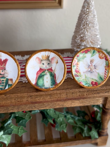 Thumbnail: Dollhouse Christmas, Set of 4 Mini Red & Green Nutcracker Ballet Ceramic Plates