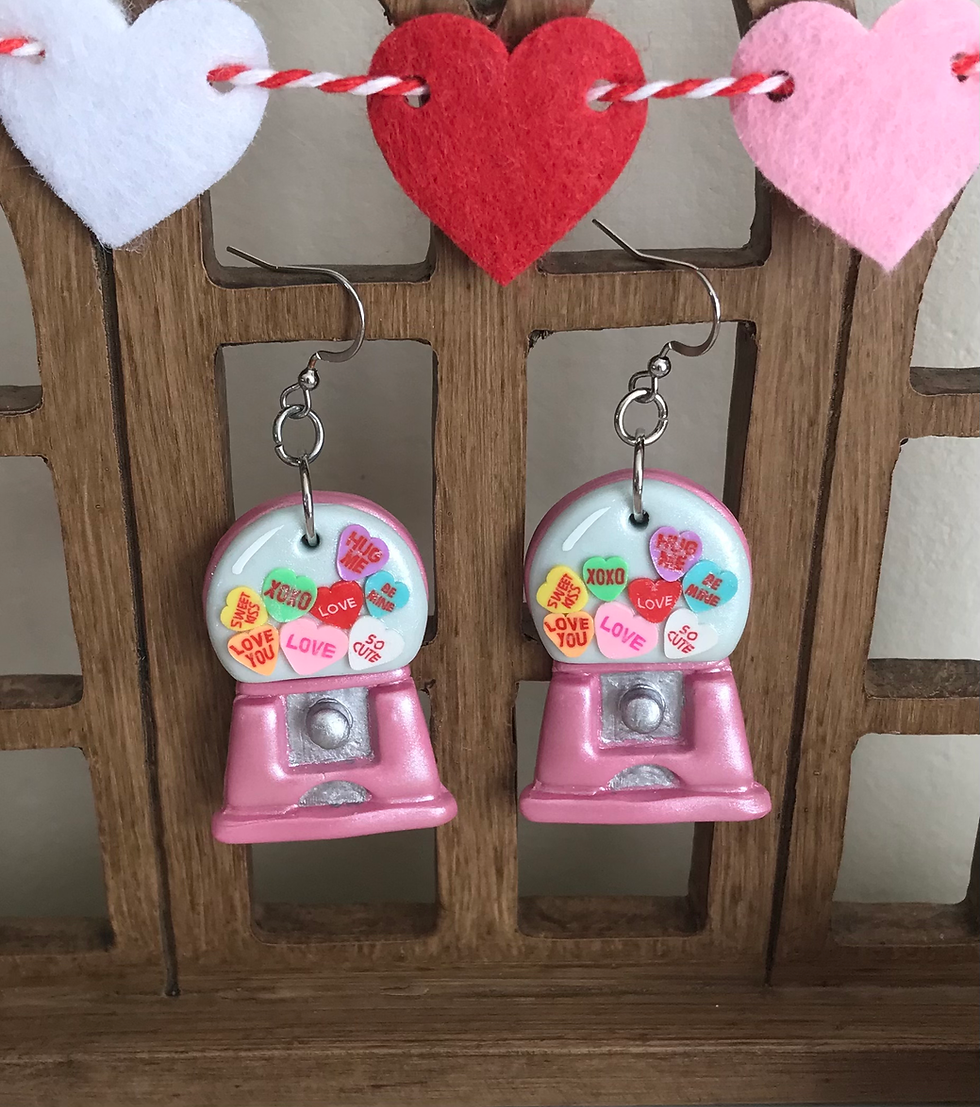 Valentine's Day Candy Heart Pink Bubblegum Machine Polymer Clay Earrings