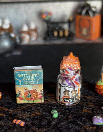 Thumbnail: Set of 2 Witchy Halloween Dollhouse 1:12 Scale Candy Jar and Book Decorations