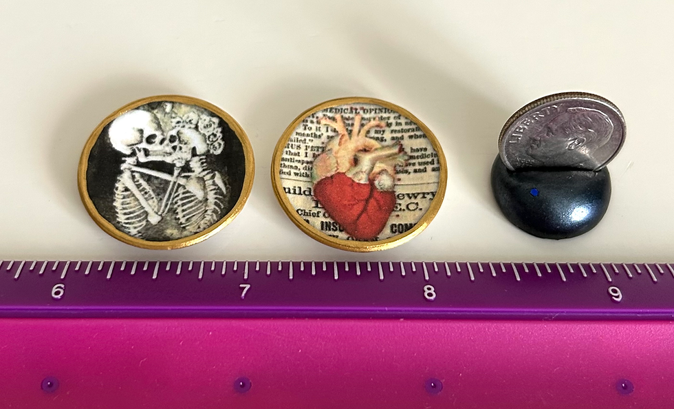 Thumbnail: Set of 2, Dollhouse Mini Ceramic, 1:12 Dark Romance Plates, Skeletons, Hearts