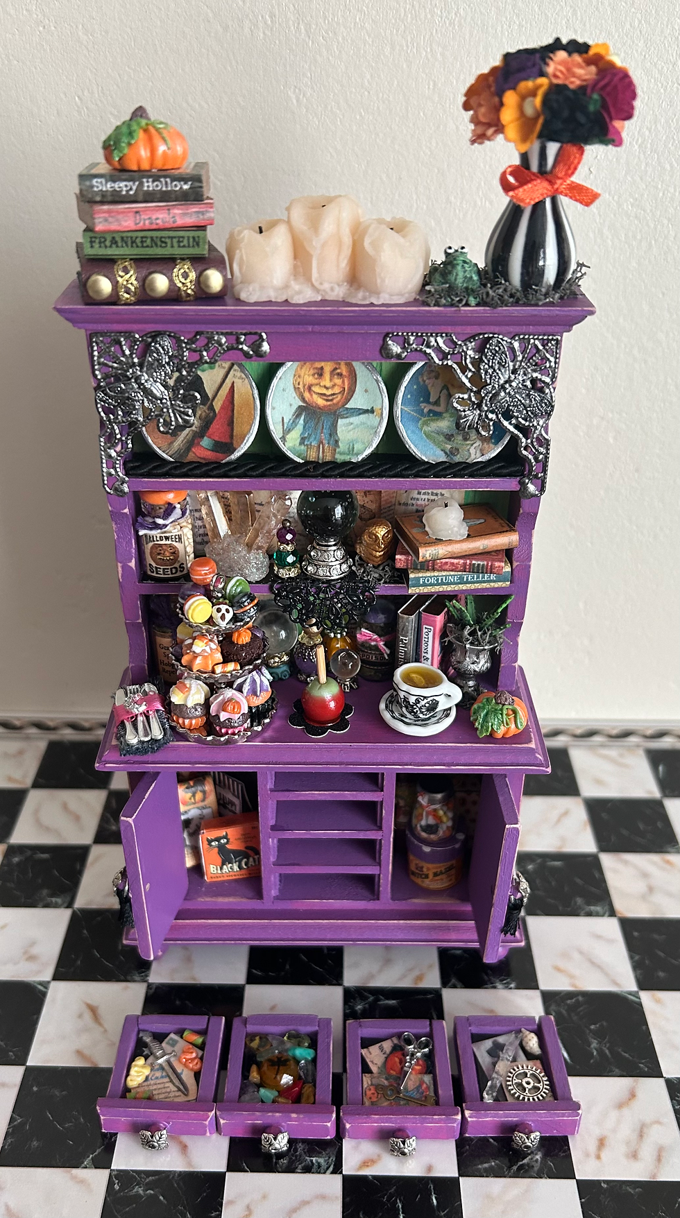 Thumbnail: Mini Halloween Dollhouse, 1:12 Handmade Witch's Cabinet with Sweets & Potions