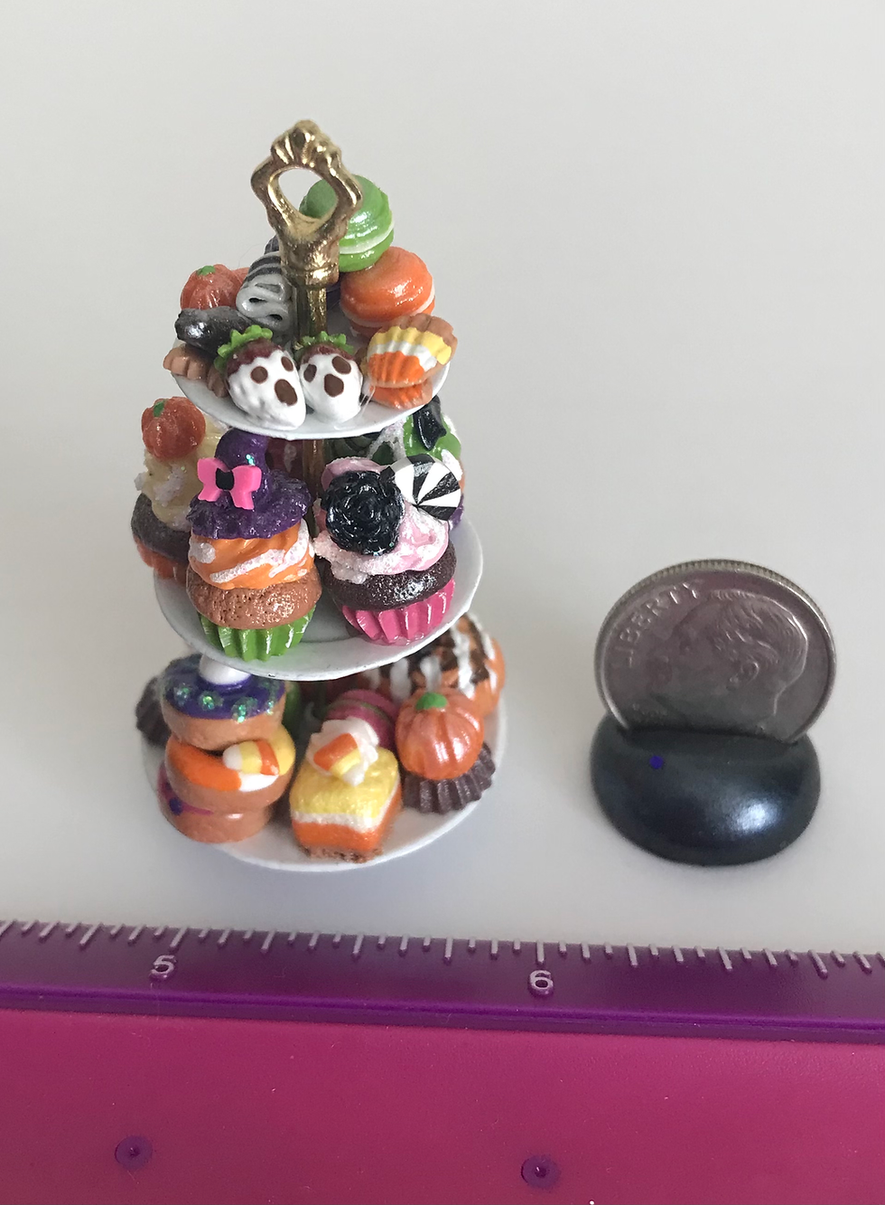 Thumbnail: Halloween Mini Dollhouse 3 Tier Metal Dessert Tray, Cupcakes, Cookies