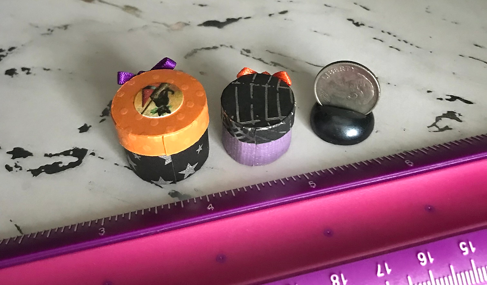 Thumbnail: Set of 2 Halloween Dollhouse 1:12 Scale Hatboxes with Candy Labels