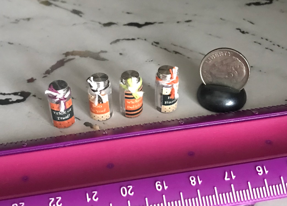 Thumbnail: Set of 4, Tiny Halloween Dollhouse Candy Jars, Mini Halloween Sweets Decor