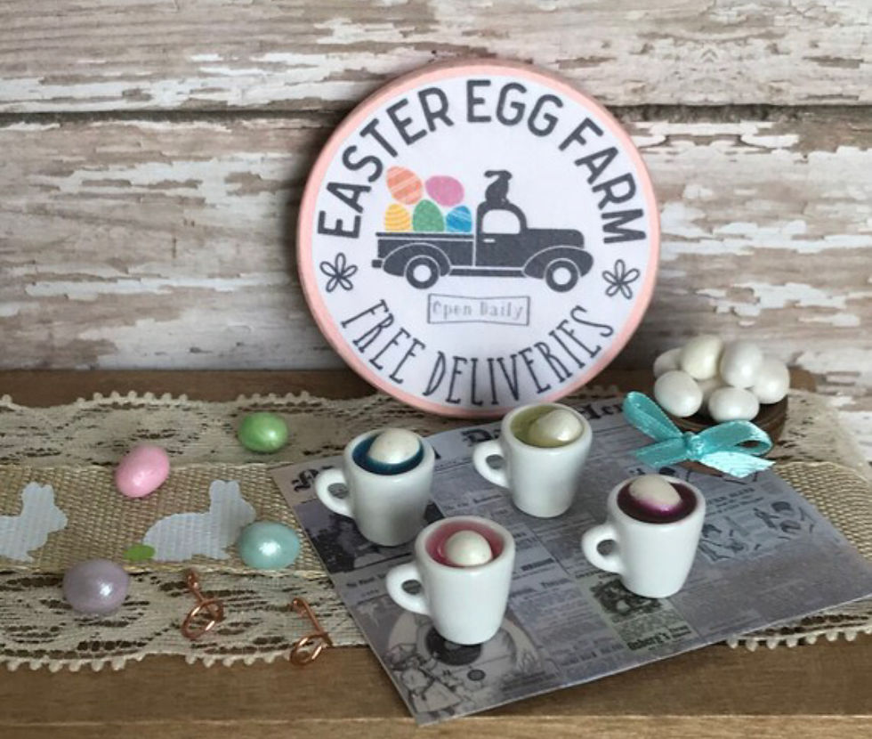 Easter Dollhouse Miniature 13 Piece Egg Coloring Set w/ Egg Bowl, Sign