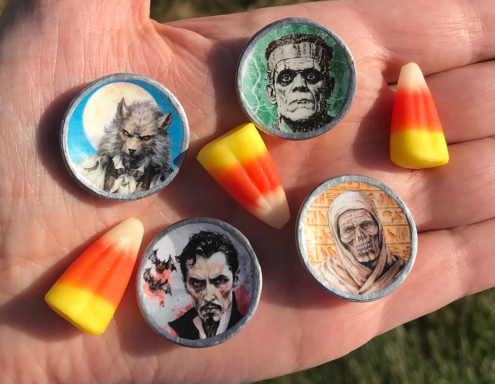 Thumbnail: Set of 4 Mini Dollhouse, 1:12 Scale Halloween Monster Ceramic Plates, Dracula