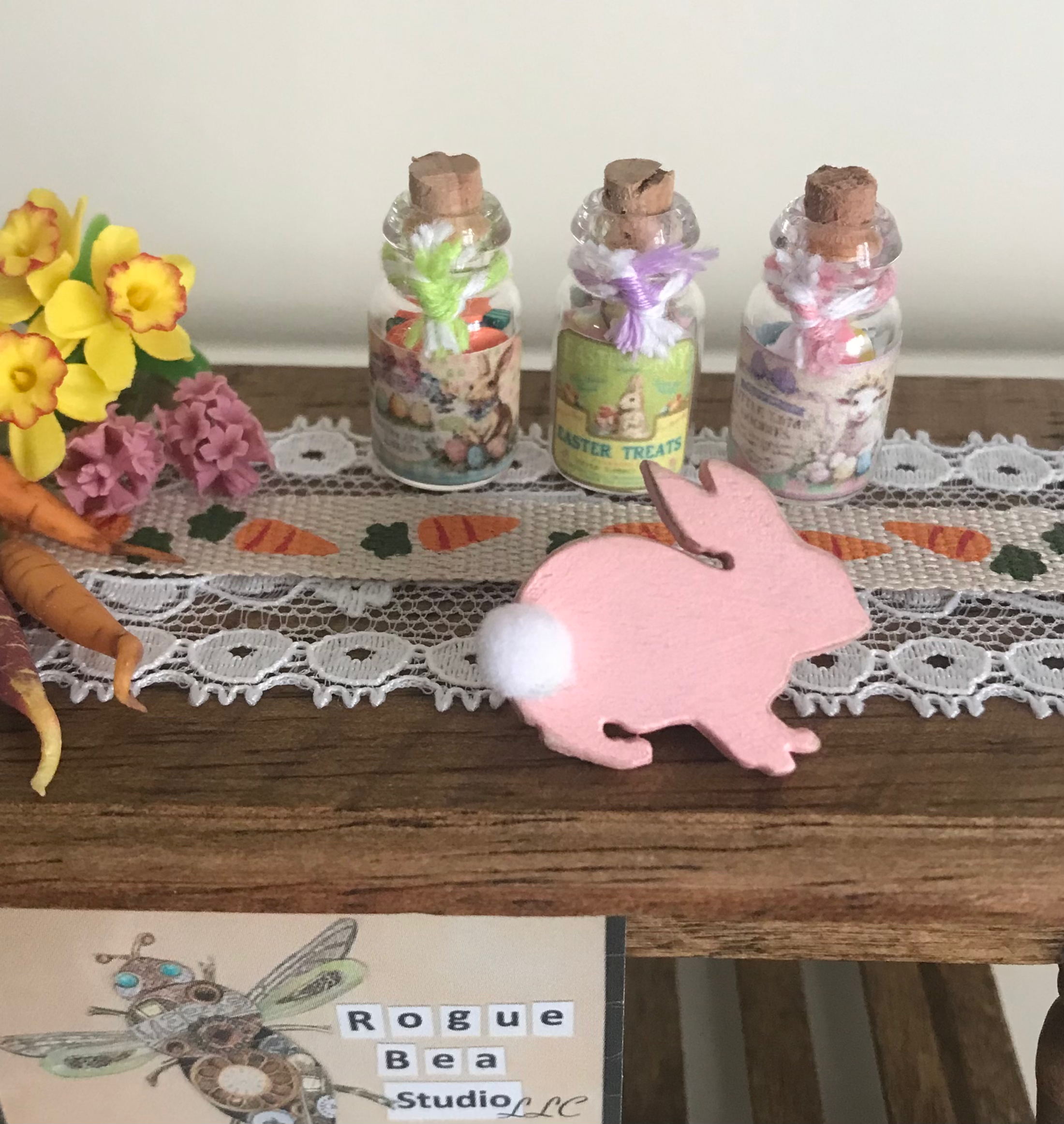 Easter Dollhouse Sweets Set, Mini 1:12, Candy Jar & Bunny