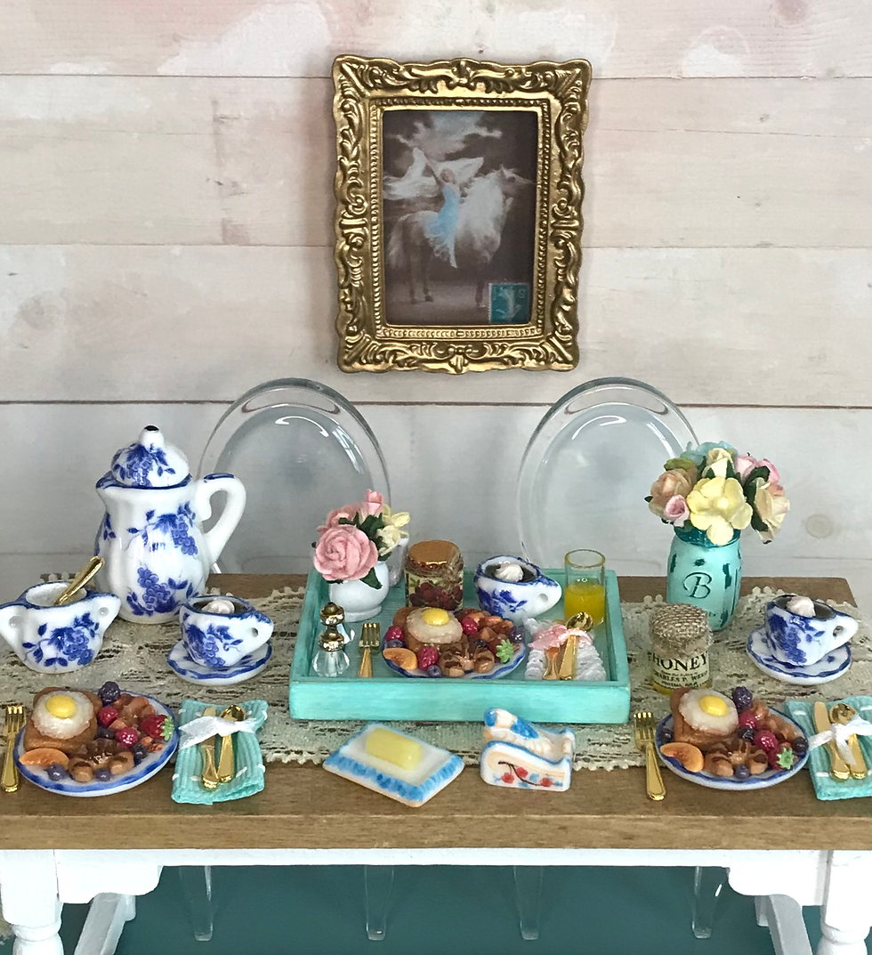 Thumbnail: Dollhouse Miniature, 1:12 Scale Breakfast Set on Ceramic Plate with Coffee