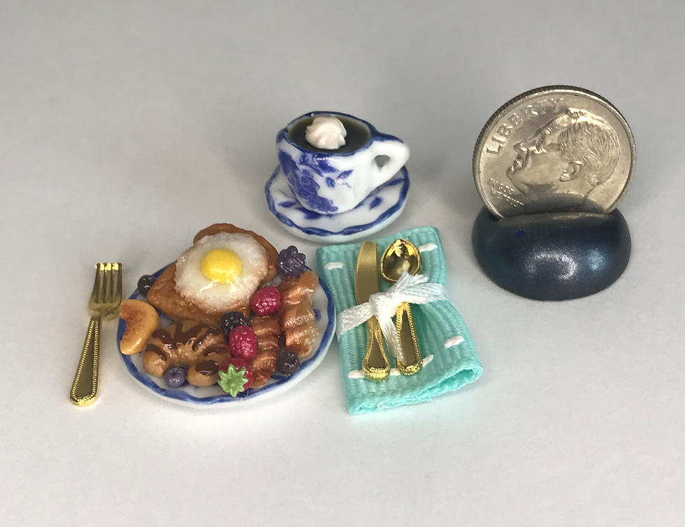 Thumbnail: Dollhouse Miniature, 1:12 Scale Breakfast Set on Ceramic Plate with Coffee