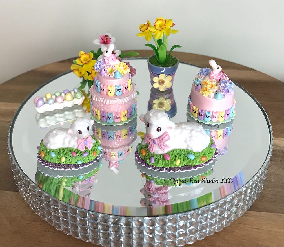 Thumbnail: Miniature Dollhouse 1:12 Scale, Handmade Easter Peeps Layer Cake with Bunny