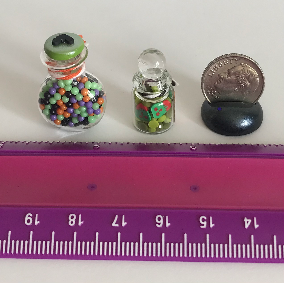 Thumbnail: Set of 2 Witchy Halloween Dollhouse 1:12 Scale Candy Jars, Halloween Mini Sweets