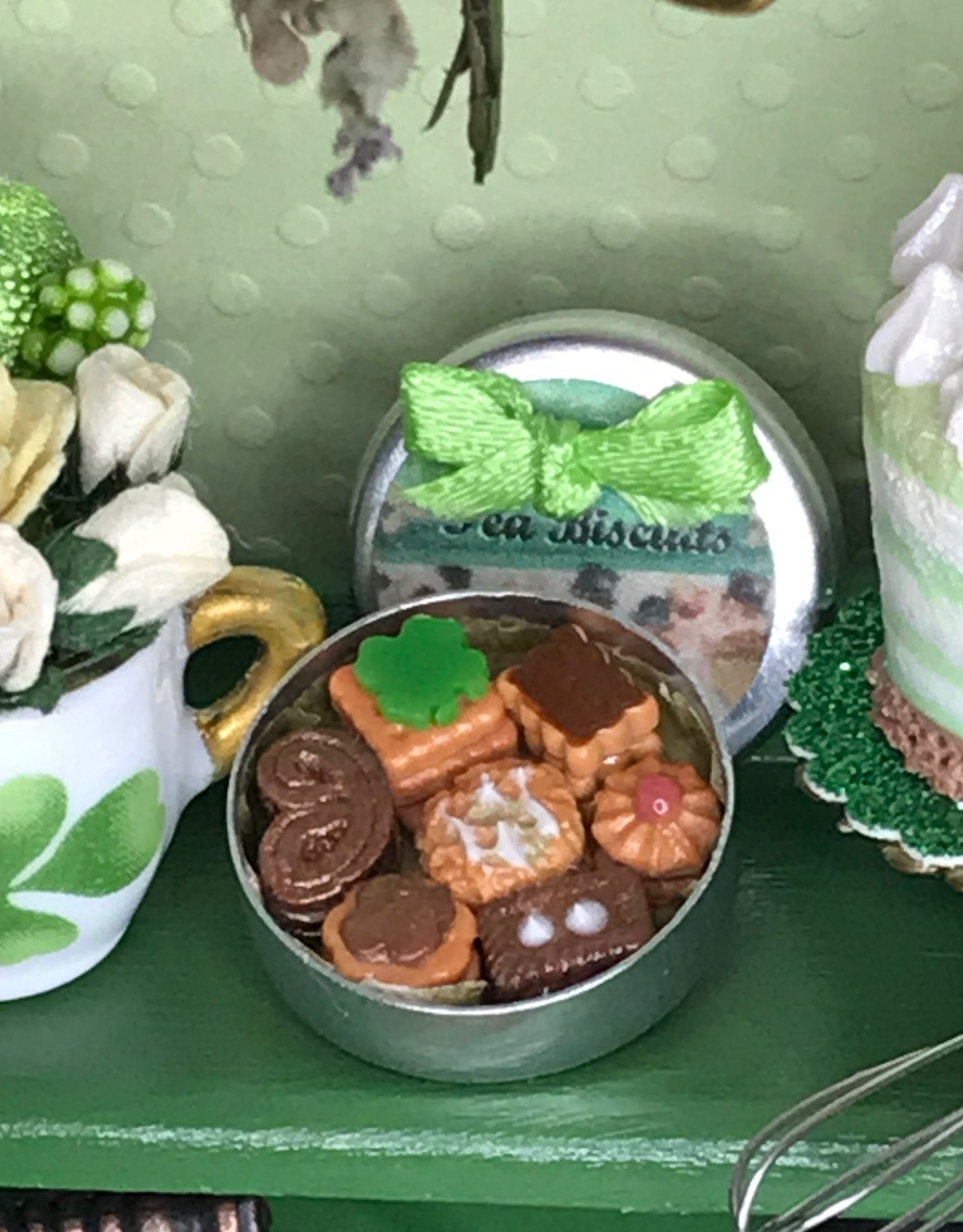 St. Patrick's Day Dollhouse, 1:12 Scale Handmade Cookies in Tin