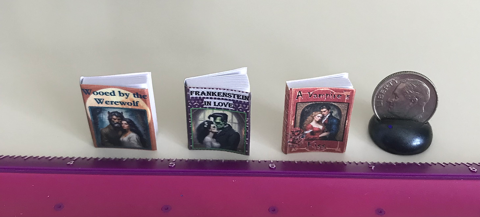 Thumbnail: Set of 3 Mini Dollhouse 1:12 Halloween Monster Romance Books, Mini Decor