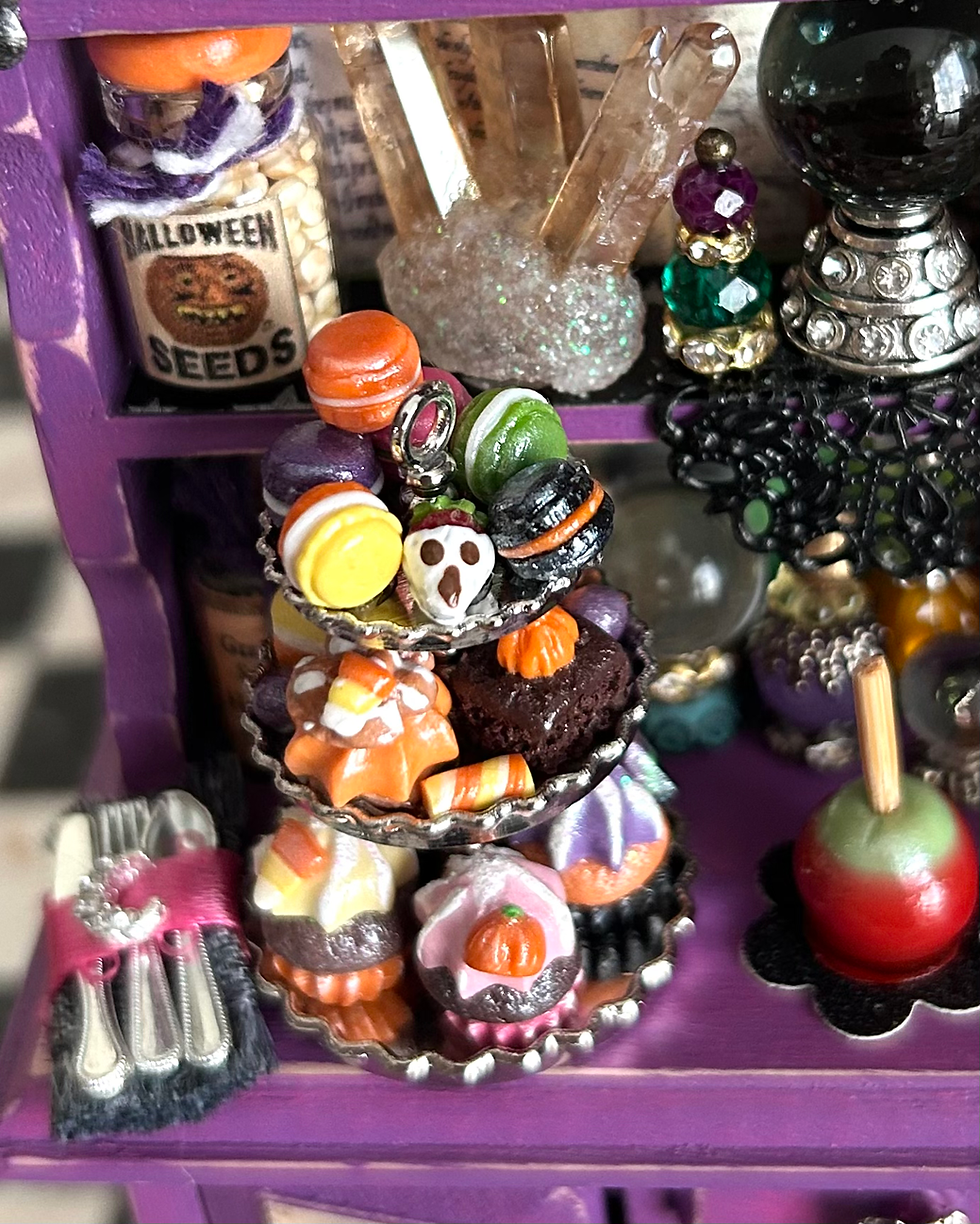 Thumbnail: Mini Halloween Dollhouse, 1:12 Handmade Witch's Cabinet with Sweets & Potions