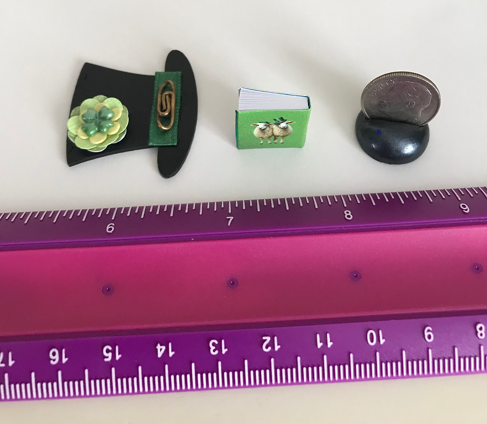 Thumbnail: Set of 2 Mini Dollhouse St. Patrick's Day Book and Wooden Top Hat Clover Decor
