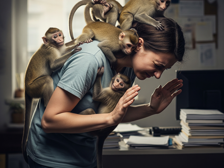 a woman with a monkeys on her back
