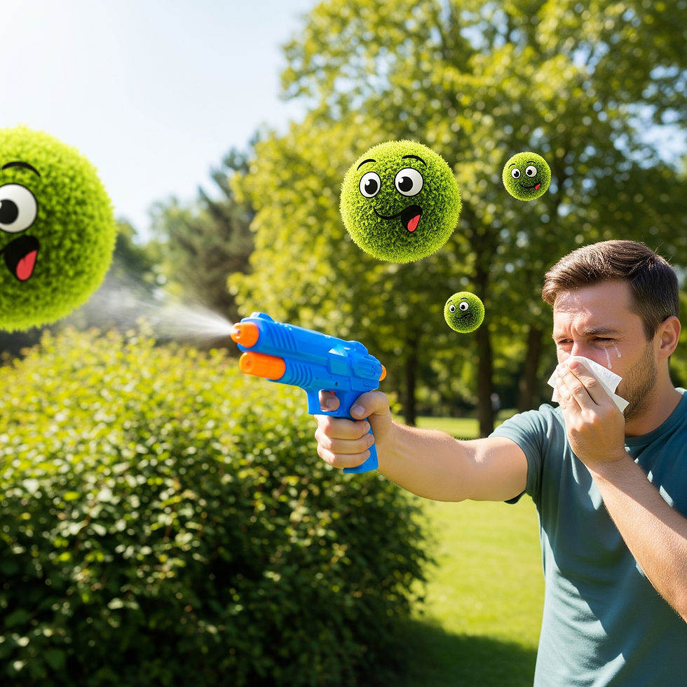 man shooting pollen with water gun