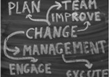 Black board displaying change management definition