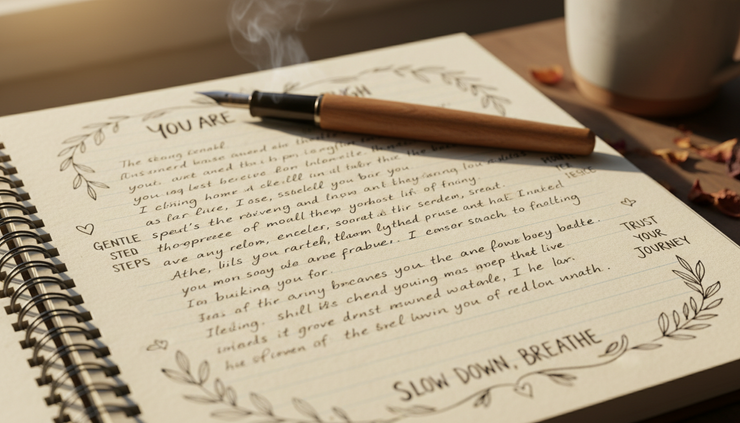 Close-up of a handwritten note with simple boundary phrases.
