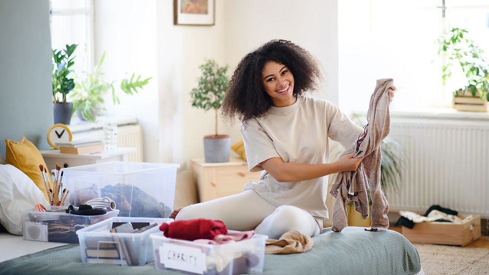 girls organizing and donating items in her home